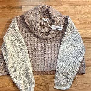 Jessica Simpson Taupe and Cream Cowl Neck Sweater